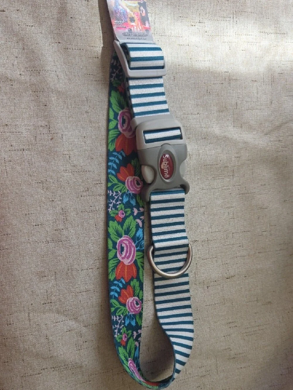 Coastal Blue Floral & Striped Adjustable Dog Collar in Blue and Green